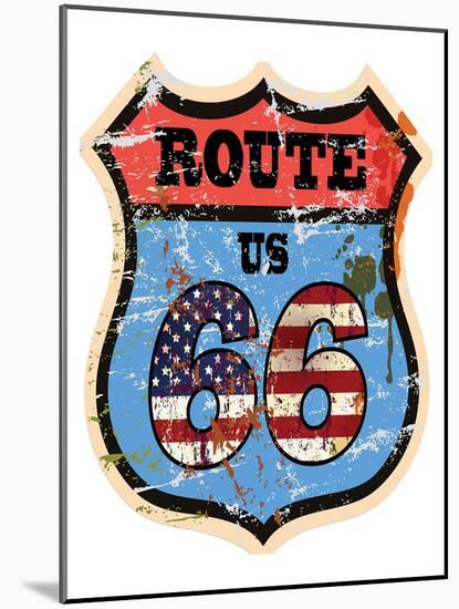Vintage Route Us 66 Sign-null-Mounted Art Print