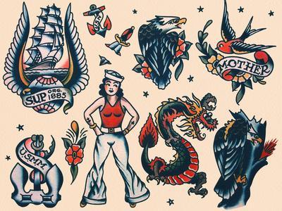 Vintage Sailor Tattoo Flash by Norman Collins, aka, Sailor Jerry