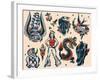 Vintage Sailor Tattoo Flash by Norman Collins, aka, Sailor Jerry-Piddix-Framed Art Print