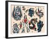 Vintage Sailor Tattoo Flash by Norman Collins, aka, Sailor Jerry-Piddix-Framed Art Print