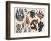 Vintage Sailor Tattoo Flash by Norman Collins, aka, Sailor Jerry-Piddix-Framed Art Print