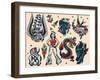 Vintage Sailor Tattoo Flash by Norman Collins, aka, Sailor Jerry-Piddix-Framed Art Print