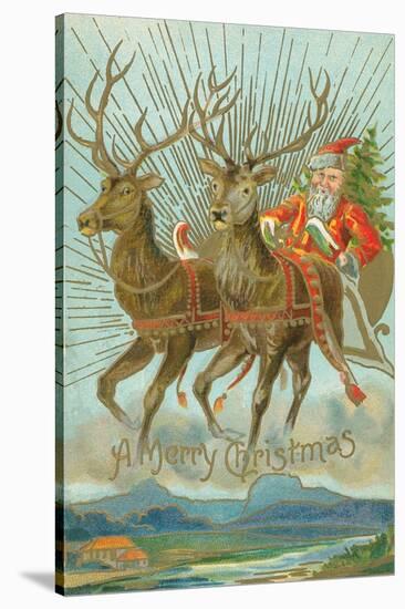 Vintage Santa Claus and Deer-null-Stretched Canvas