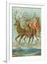 Vintage Santa Claus and Deer-null-Framed Art Print