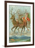 Vintage Santa Claus and Deer-null-Framed Art Print