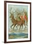 Vintage Santa Claus and Deer-null-Framed Art Print