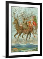 Vintage Santa Claus and Deer-null-Framed Art Print