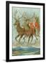 Vintage Santa Claus and Deer-null-Framed Art Print