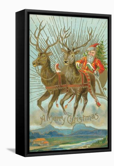 Vintage Santa Claus and Deer-null-Framed Stretched Canvas