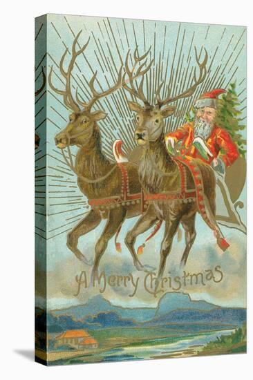 Vintage Santa Claus and Deer-null-Stretched Canvas
