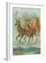 Vintage Santa Claus and Deer-null-Framed Art Print