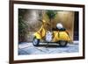 Vintage Sccooter With a Small Tree Parked along a House, Pienza, Tuscany, Italy-George Oze-Framed Premium Photographic Print