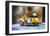 Vintage Sccooter With a Small Tree Parked along a House, Pienza, Tuscany, Italy-George Oze-Framed Photographic Print