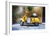 Vintage Sccooter With a Small Tree Parked along a House, Pienza, Tuscany, Italy-George Oze-Framed Photographic Print