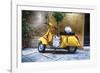 Vintage Sccooter With a Small Tree Parked along a House, Pienza, Tuscany, Italy-George Oze-Framed Photographic Print