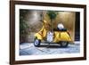 Vintage Sccooter With a Small Tree Parked along a House, Pienza, Tuscany, Italy-George Oze-Framed Photographic Print