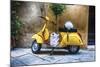 Vintage Sccooter With a Small Tree Parked along a House, Pienza, Tuscany, Italy-George Oze-Mounted Photographic Print