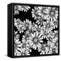 Vintage Seamless Monochrome Pattern with Daisies-Varvara Kurakina-Framed Stretched Canvas