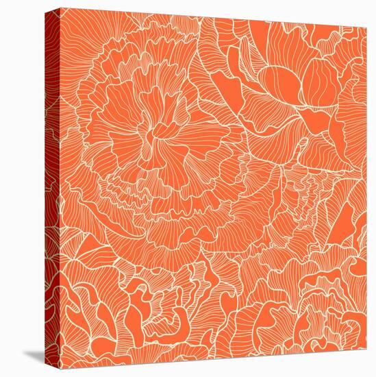 Vintage Seamless Pattern Made of Peony in Bright Orange Color. Seamless Pattern Can Be Used for Wal-smilewithjul-Stretched Canvas