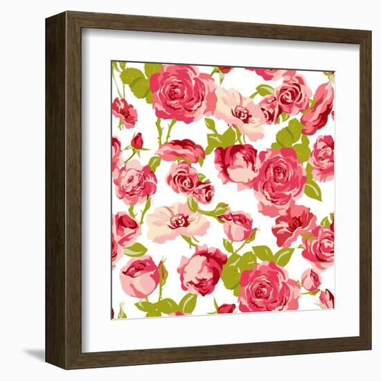 Vintage Seamless Roses Background-Varvara Kurakina-Framed Art Print