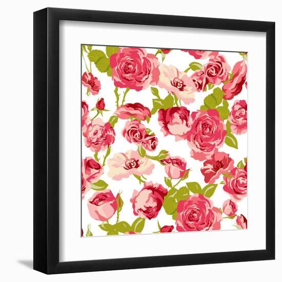 Vintage Seamless Roses Background-Varvara Kurakina-Framed Art Print