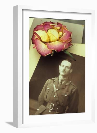 Vintage Sepia Photo of Man in World War 2 Military Uniform Lying-Den Reader-Framed Photographic Print