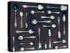 Vintage Set of Dessert Spoons on a Dark Background-Evgeniya Porechenskaya-Stretched Canvas