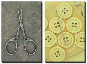 Vintage Sewing Kit: Scissors, Buttons, Needle and Thread-Den Reader-Stretched Canvas