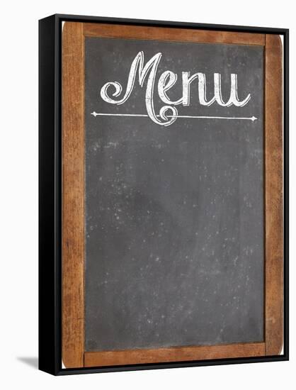 Vintage Slate Blackboard in Wood Frame with White Chalk Smudges Used a Restaurant Menu-PixelsAway-Framed Stretched Canvas