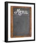 Vintage Slate Blackboard in Wood Frame with White Chalk Smudges Used a Restaurant Menu-PixelsAway-Framed Art Print