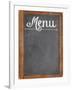 Vintage Slate Blackboard in Wood Frame with White Chalk Smudges Used a Restaurant Menu-PixelsAway-Framed Art Print