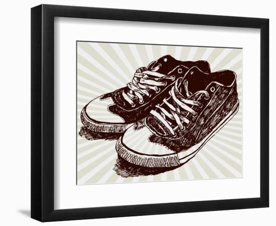 Vintage Sneakers Hand Drawn-tsaplia-Framed Art Print