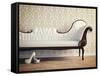 Vintage Sofa and Wallpaper Wall-viczast-Framed Stretched Canvas