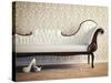 Vintage Sofa and Wallpaper Wall-viczast-Stretched Canvas