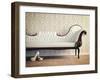 Vintage Sofa and Wallpaper Wall-viczast-Framed Photographic Print