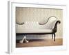 Vintage Sofa and Wallpaper Wall-viczast-Framed Photographic Print