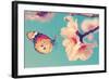 Vintage Spring Image with Butterfly and Blossoming Fruit Tree against Blue Sky. Springtime Nature A-Protasov AN-Framed Photographic Print