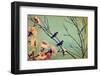Vintage Spring Image with Swallows and Tree Blossom.Textured Old Paper Background with Conceptual N-Protasov AN-Framed Photographic Print