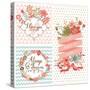 Vintage Spring Set. Stylish Floral Cards with Labels, Ribbons, Hearts, Flowers. save the Date Invit-smilewithjul-Stretched Canvas