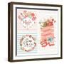 Vintage Spring Set. Stylish Floral Cards with Labels, Ribbons, Hearts, Flowers. save the Date Invit-smilewithjul-Framed Art Print