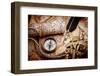 Vintage Still Life with Compass,Sextant and Old Map.Map Used for Background is in Public Domain. Ma-scorpp-Framed Photographic Print