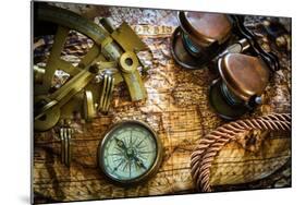 Vintage Still Life With Compass,Sextant And Old Map-scorpp-Mounted Art Print