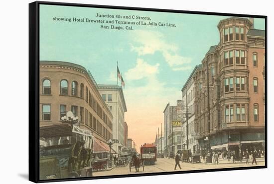 Vintage Street Scene, San Diego, California-null-Framed Stretched Canvas