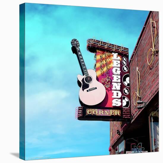 Vintage Street Sign in America with Guitar-Salvatore Elia-Stretched Canvas