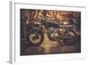 Vintage Style Cafe-Racer Motorcycle in Customs Garage-NejroN Photo-Framed Photographic Print