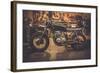 Vintage Style Cafe-Racer Motorcycle in Customs Garage-NejroN Photo-Framed Photographic Print