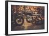 Vintage Style Cafe-Racer Motorcycle in Customs Garage-NejroN Photo-Framed Photographic Print