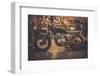 Vintage Style Cafe-Racer Motorcycle in Customs Garage-NejroN Photo-Framed Photographic Print