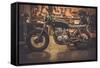 Vintage Style Cafe-Racer Motorcycle in Customs Garage-NejroN Photo-Framed Stretched Canvas