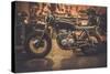 Vintage Style Cafe-Racer Motorcycle in Customs Garage-NejroN Photo-Stretched Canvas